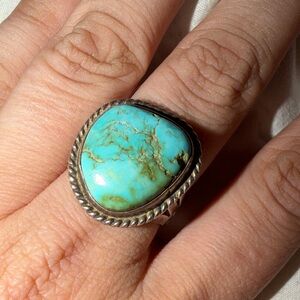 Native Artisan Albert Jake - Traditional Navajo - Turquoise Silver Ring